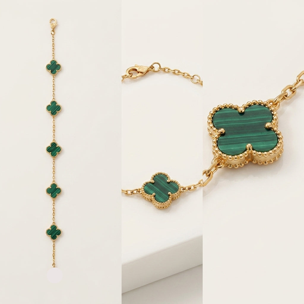 Luxury Gold Green Clover Chain Bracelet for Women