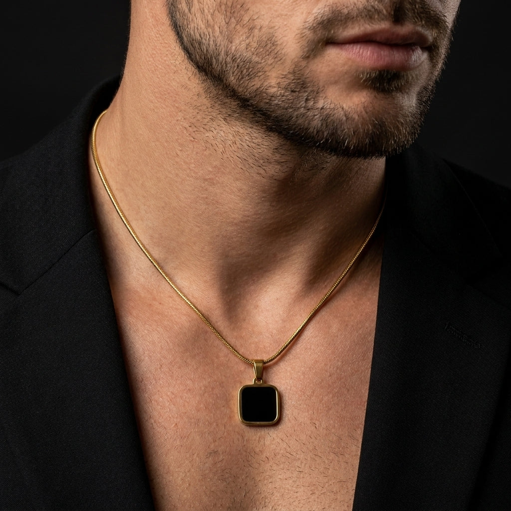 Luxury Gold Double-Sided Black & White Pendant Necklace for Men & Women