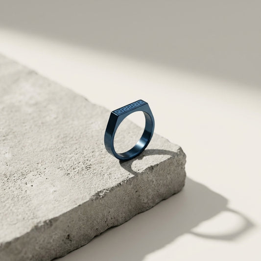 Premium Blue Greek Key Stainless Steel Signet Ring | Luxury Men's Fashion Jewelry