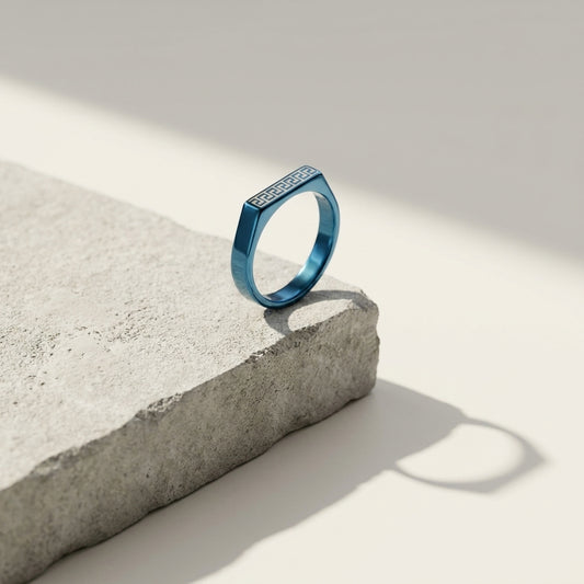 Premium Blue Greek Pattern Stainless Steel Signet Ring | Luxury Men's Fashion Jewelry