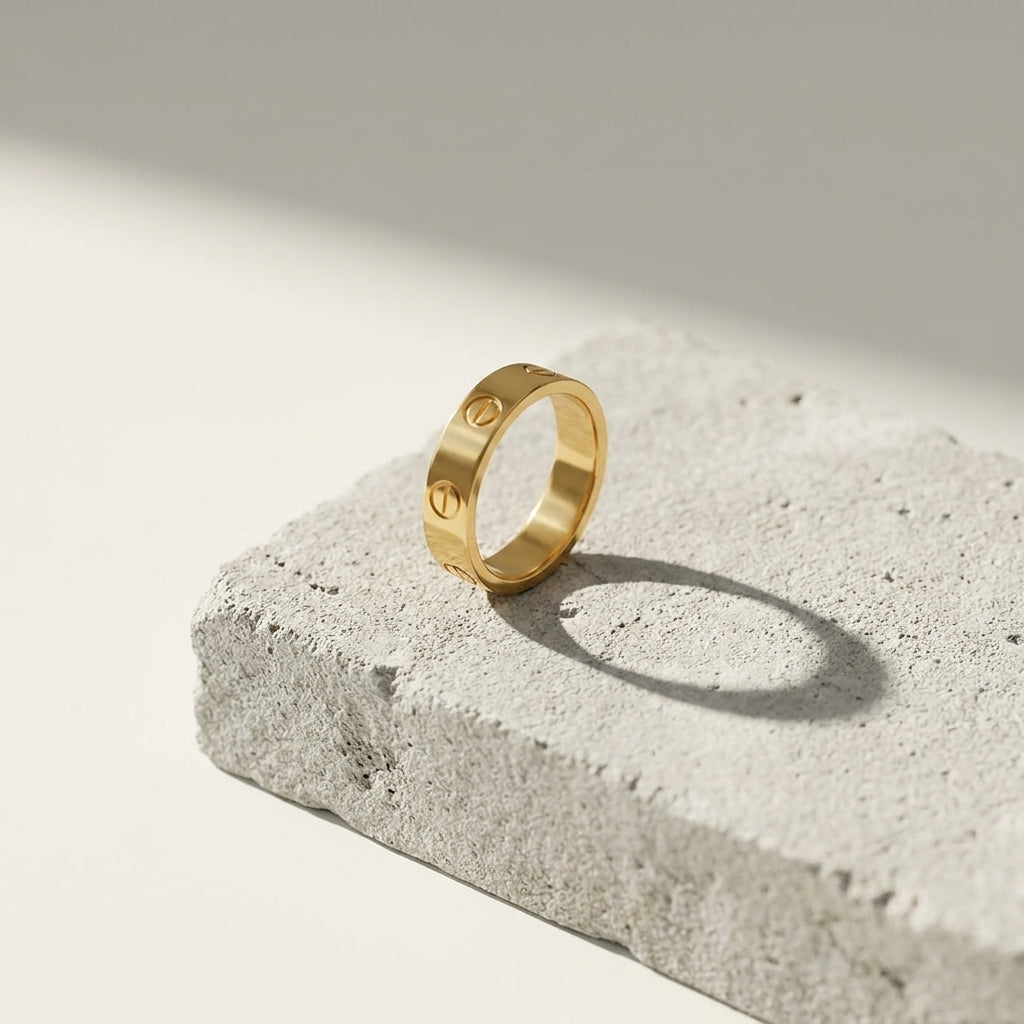 Premium Gold Screw Design Stainless Steel Band Ring | Luxury Men's Fashion Jewelry