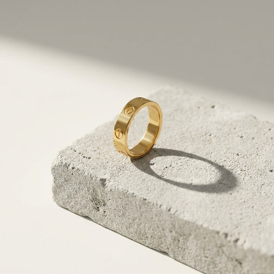 Premium Gold Screw Design Stainless Steel Band Ring | Luxury Men's Fashion Jewelry