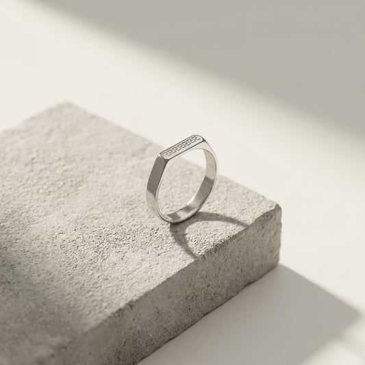 Premium Silver Greek Pattern Stainless Steel Signet Ring | Luxury Men's Fashion Jewelry