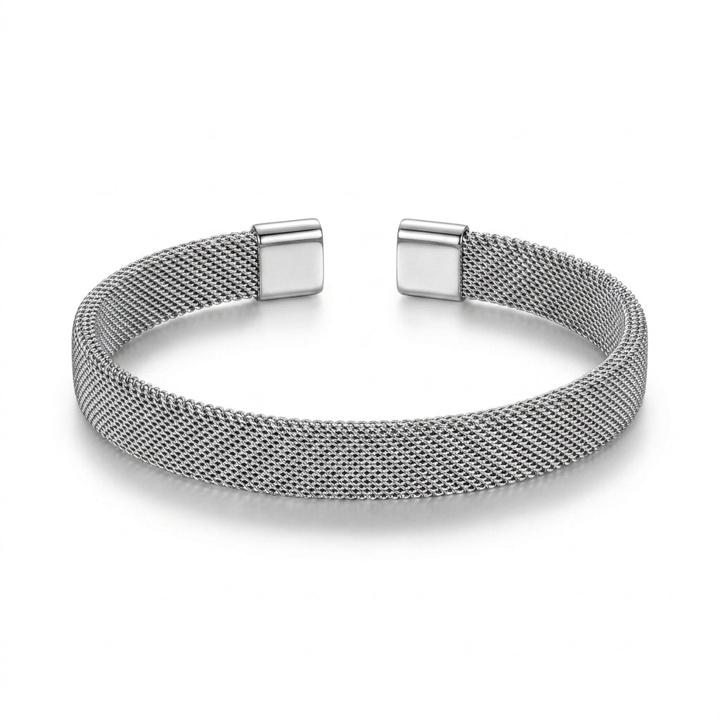 Premium Silver Mesh Cuff Bracelet for Men & Women