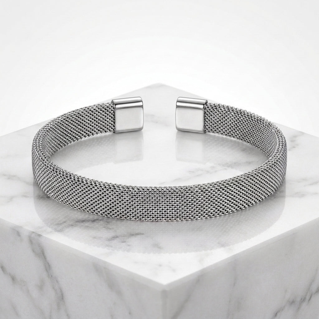 Premium Silver Mesh Cuff Bracelet for Men & Women