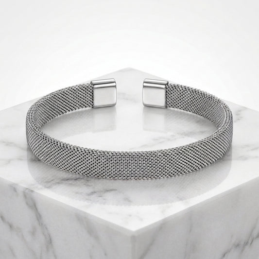 Premium Silver Mesh Cuff Bracelet for Men & Women