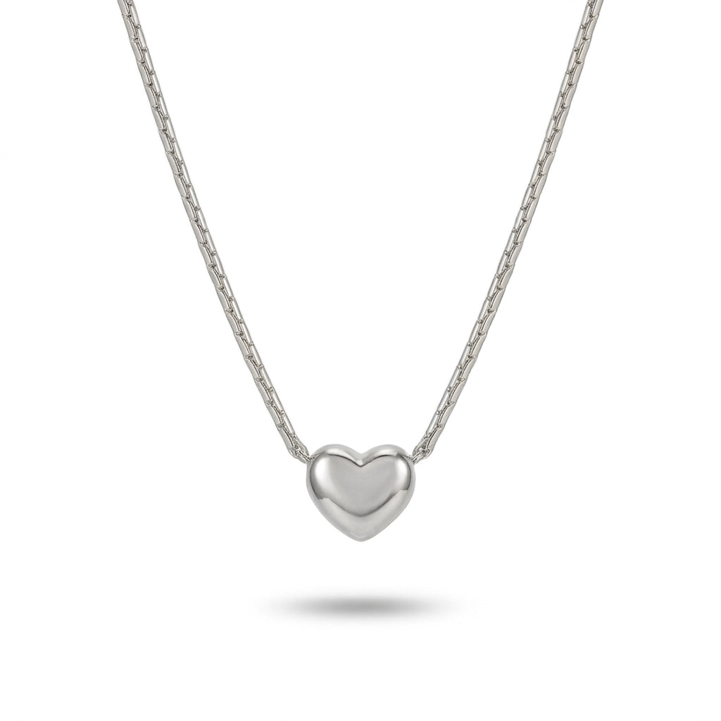 Aurezza Elegant Silver Heart Pendant Necklace with Delicate Chain for Women