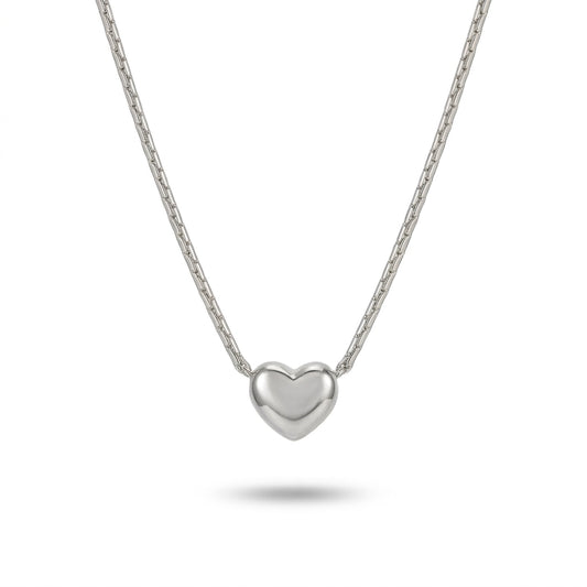 Aurezza Elegant Silver Heart Pendant Necklace with Delicate Chain for Women