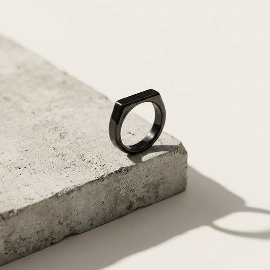 Minimalist Black Stainless Steel Signet Ring | Premium Men's Fashion Ring