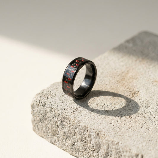 Premium Black Red Carbon Fiber Stainless Steel Band Ring | Luxury Men's Fashion Jewelry