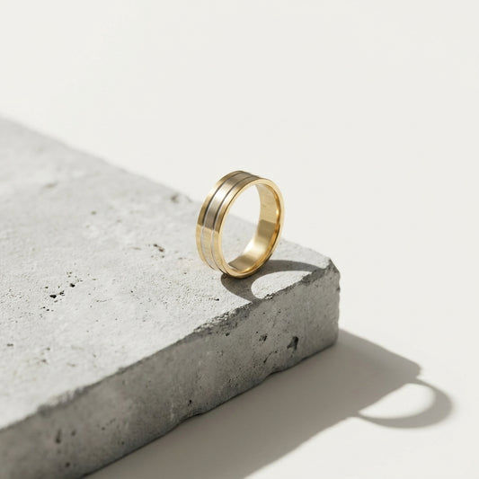 Premium Gold Silver  Groove Stainless Steel Band Ring | Luxury Men's Fashion Jewelry