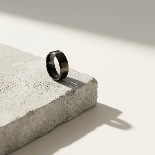 AUREZZA Premium Black Minimal Stainless Steel Band Ring for Men Waterproof Jewelry
