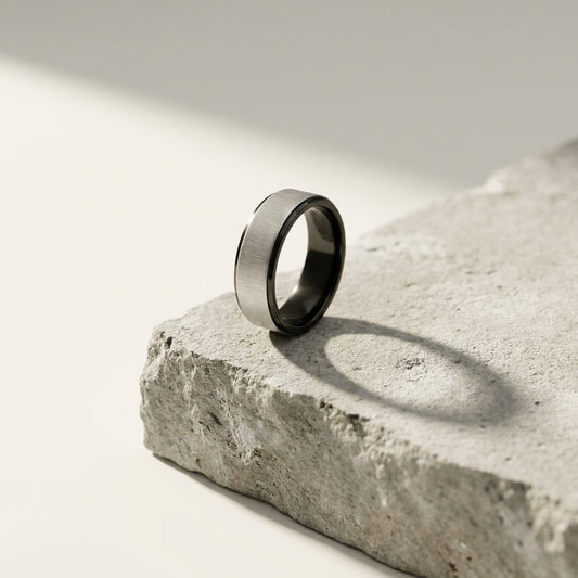AUREZZA Premium Silver Black Stainless Steel Minimal Band Ring for Men Everyday