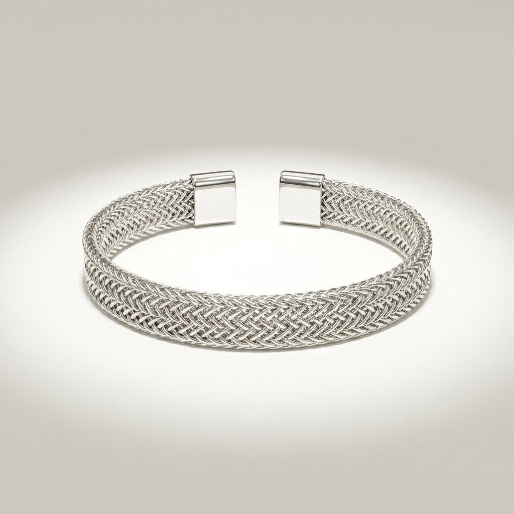 Luxury Gold Stainless Steel Mesh Cuff Bracelet for Men & Women  Adjustable Open Bangle