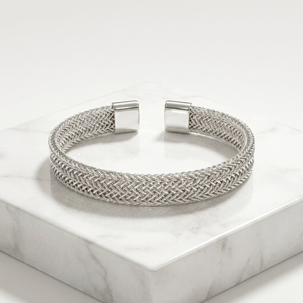 Luxury Gold Stainless Steel Mesh Cuff Bracelet for Men & Women  Adjustable Open Bangle