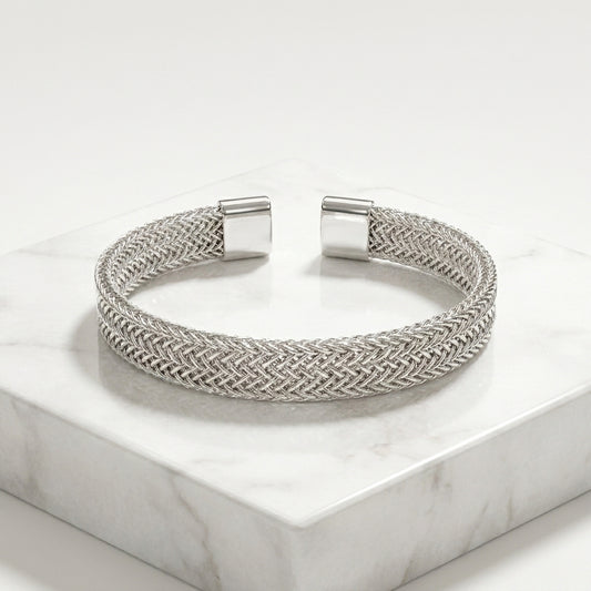 Luxury Gold Stainless Steel Mesh Cuff Bracelet for Men & Women  Adjustable Open Bangle