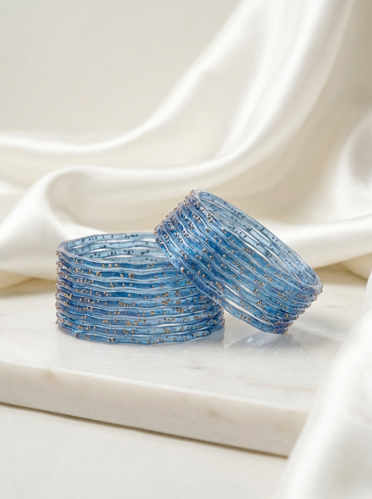 Sky Blue Glitter Transparent Churi Set for Women – Elegant Blue Glass Bangles