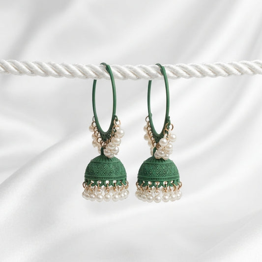 Vintage Green Pearl Jhumka Earrings for Women