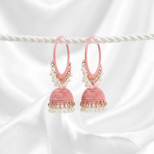 Vintage Pink Pearl Jhumka Earrings for Women