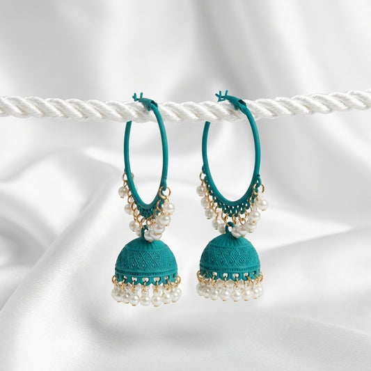 Vintage Turquoise Pearl Jhumka Hoop Earrings for Women
