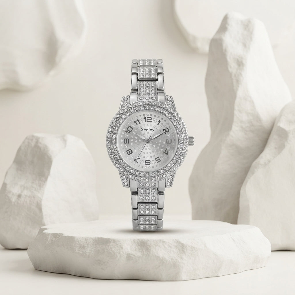 Xenlex Luxury Silver Crystal Women's Quartz Analog Wrist Watch
