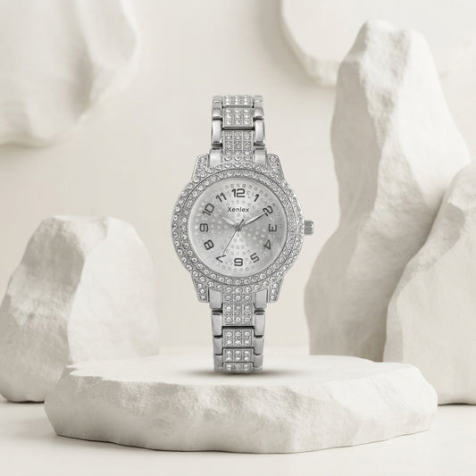 Xenlex Luxury Silver Crystal Women's Quartz Analog Wrist Watch