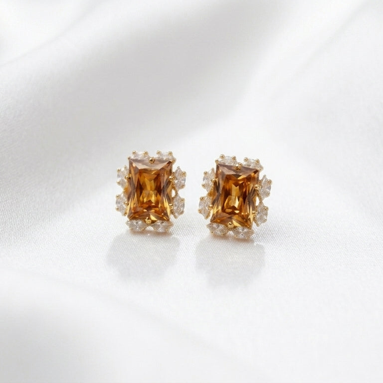 Champagne Radiance Emerald-Cut Stud Earrings