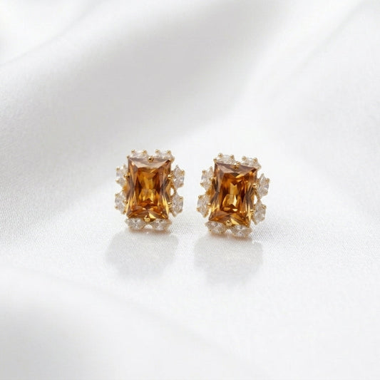 Champagne Radiance Emerald-Cut Stud Earrings