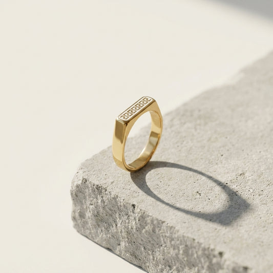 Premium Gold Greek Pattern Stainless Steel Signet Ring | Luxury Men's Fashion Jewelry