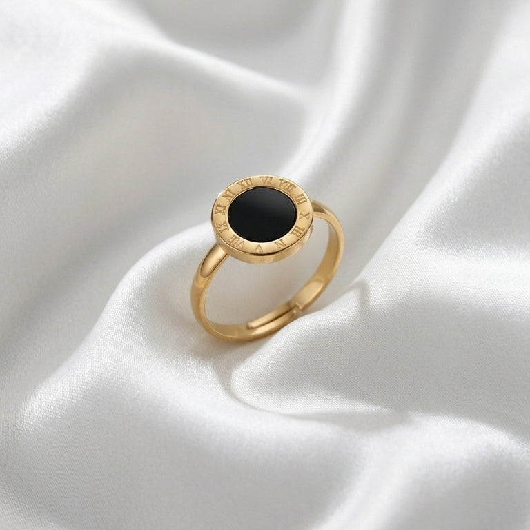 Luxury Black Roman Dial Adjustable Ring for Women