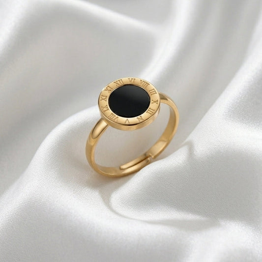 Luxury Black Roman Dial Adjustable Ring for Women