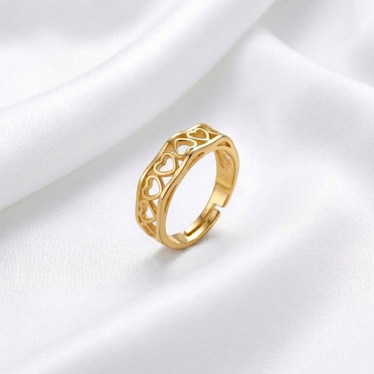 Luxury Gold Heart Cutout Adjustable Ring for Women