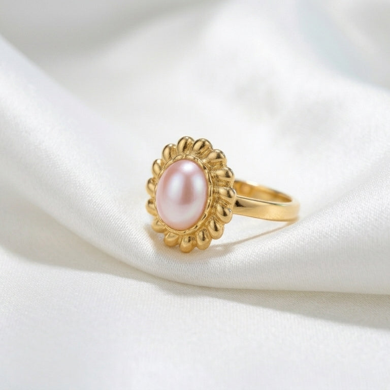 Luxury Gold Pearl Bloom Ring for Women