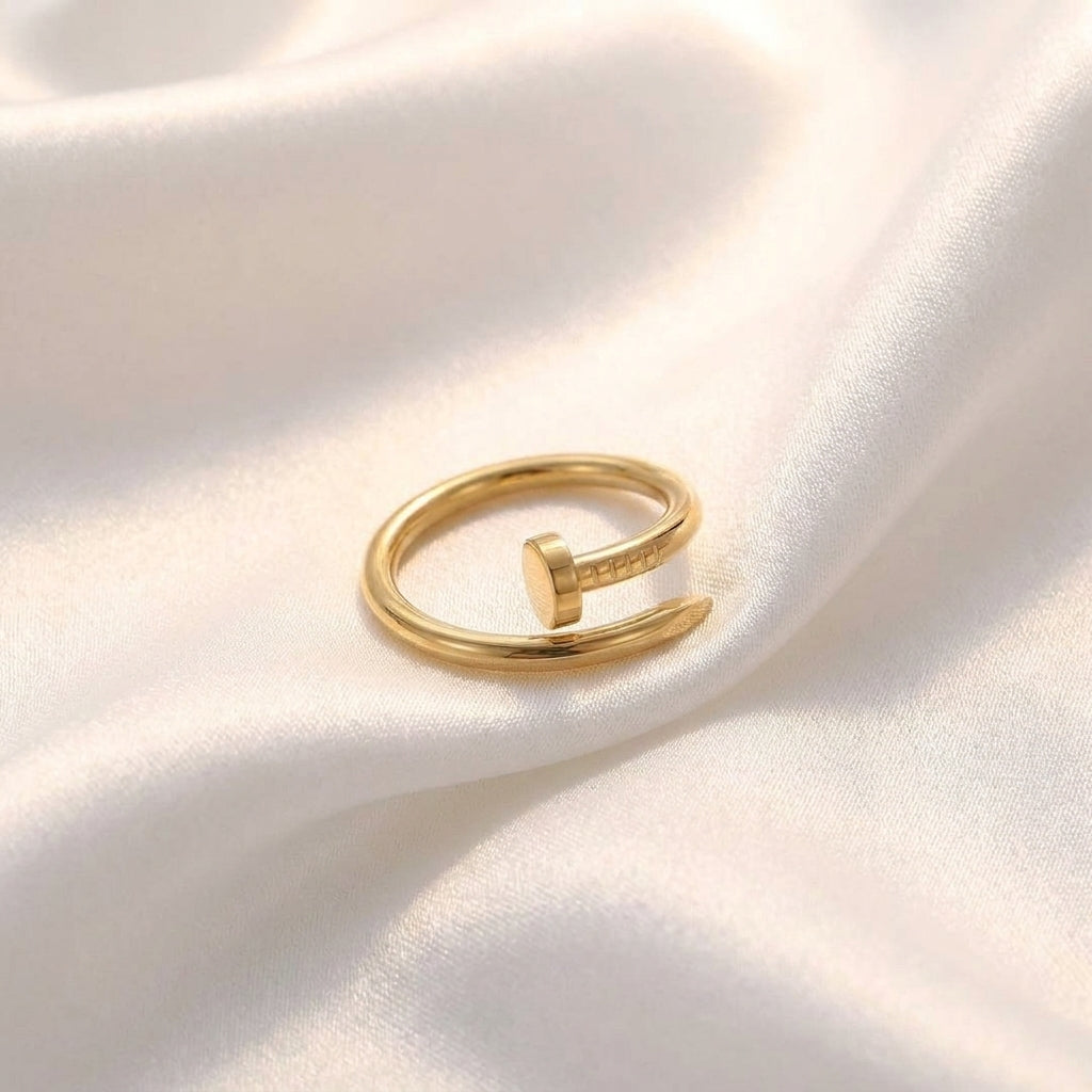 Gold Nail Adjustable Stainless Steel Ring for Women