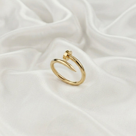 Gold Nail Adjustable Stainless Steel Ring for Women