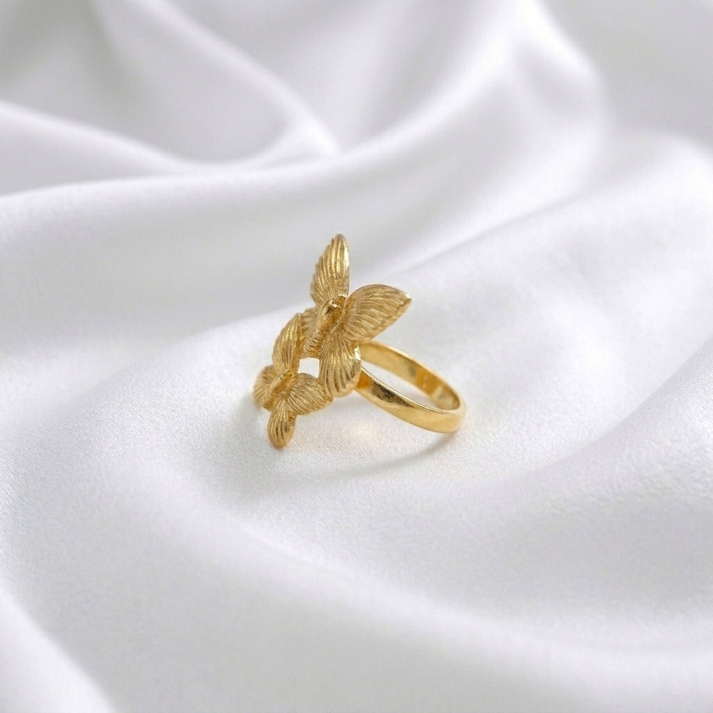 Luxury Gold Double Butterfly Adjustable Ring for Women
