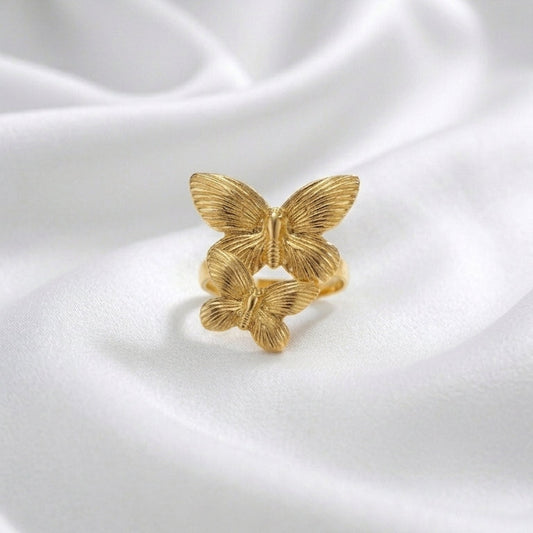Luxury Gold Double Butterfly Adjustable Ring for Women