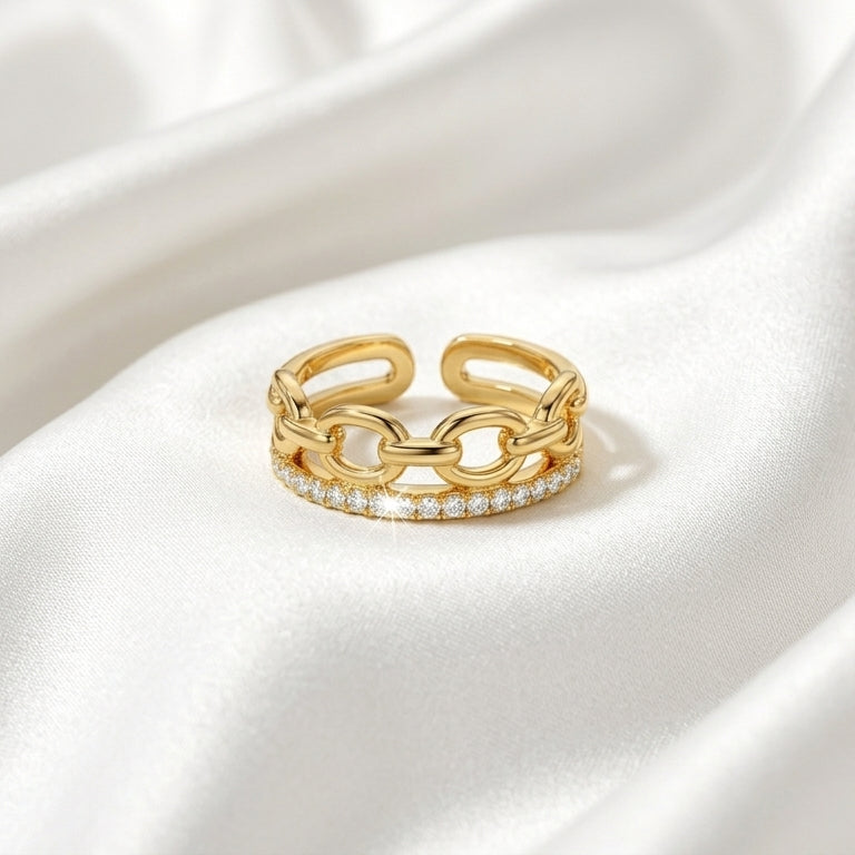 Luxury Gold Chain CZ Adjustable Ring for Women