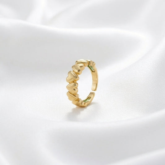 Luxury Gold Heart Band Adjustable Ring for Women