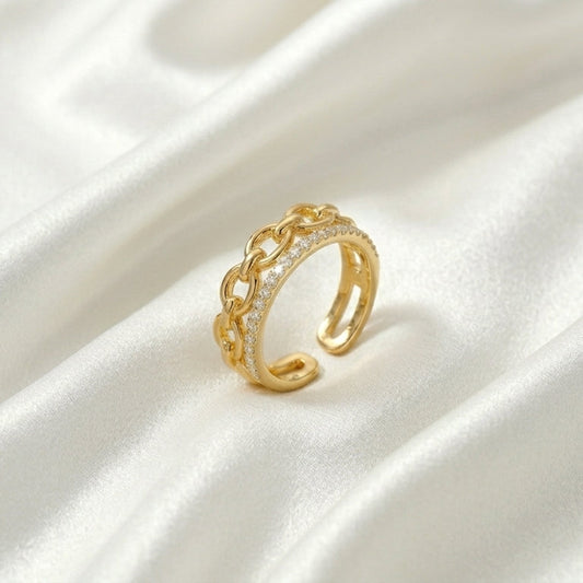 Luxury Gold Chain CZ Adjustable Ring for Women