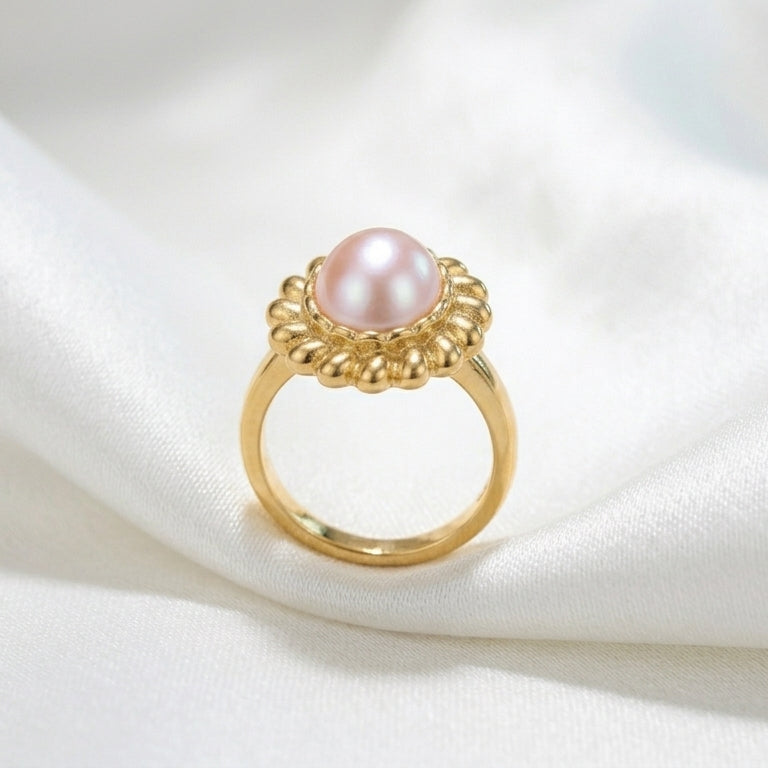 Luxury Gold Pearl Bloom Ring for Women
