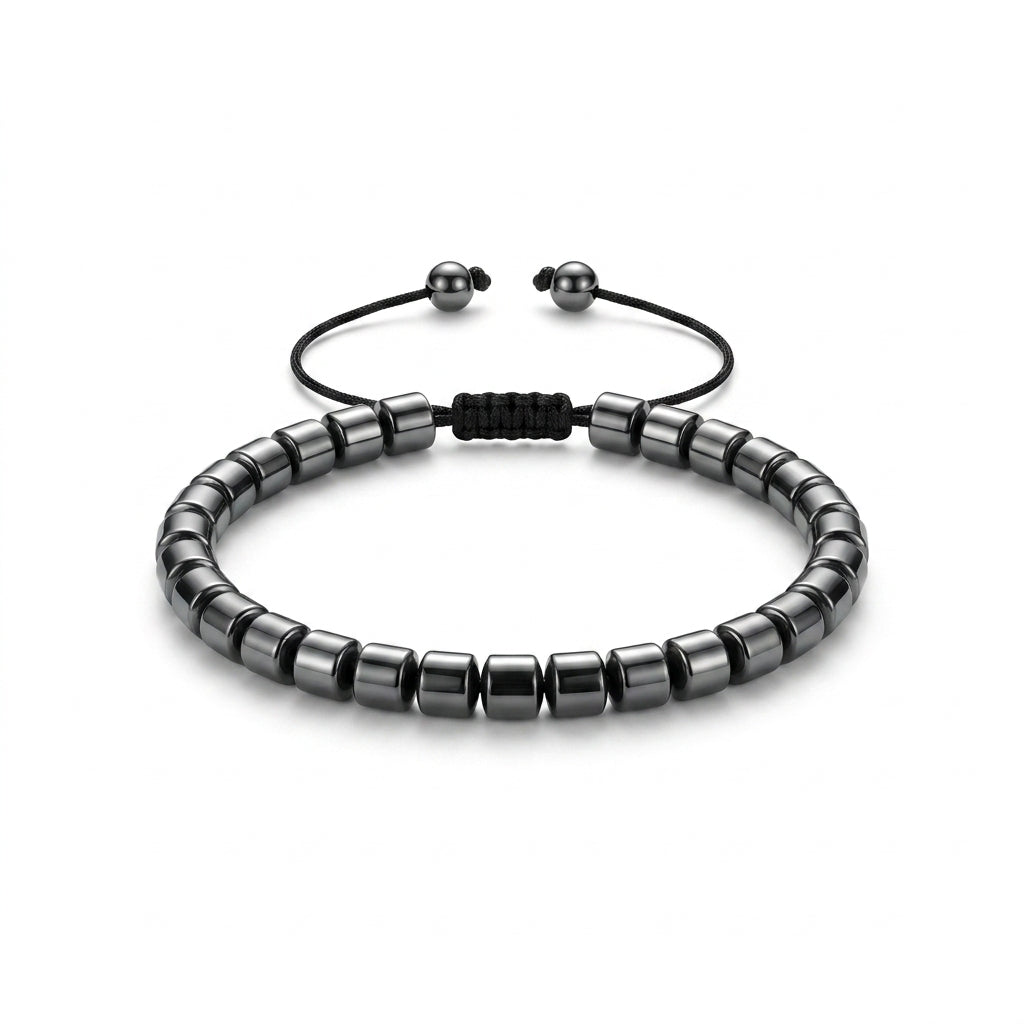 Luxury Gunmetal Barrel Bead Adjustable Bracelet for Men