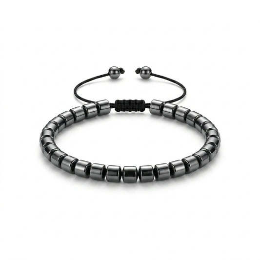 Luxury Gunmetal Barrel Bead Adjustable Bracelet for Men