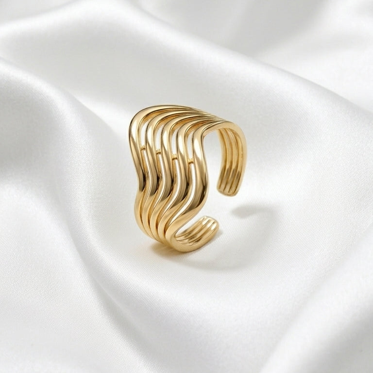 Luxury Gold Wave Adjustable Ring for Women