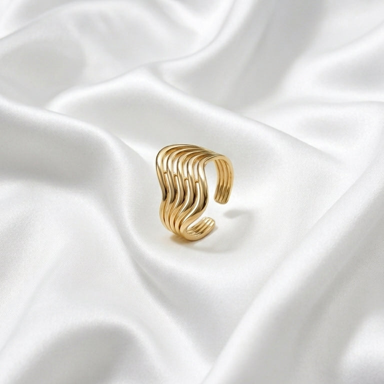Luxury Gold Wave Adjustable Ring for Women
