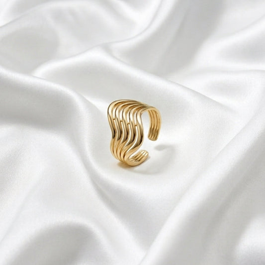 Luxury Gold Wave Adjustable Ring for Women