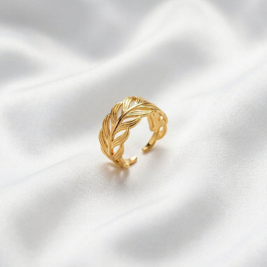 Elegant Gold Leaf Adjustable Ring for Women